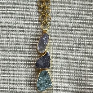 Purple & Blue Druzy Drop Gemstone Pendant Necklace